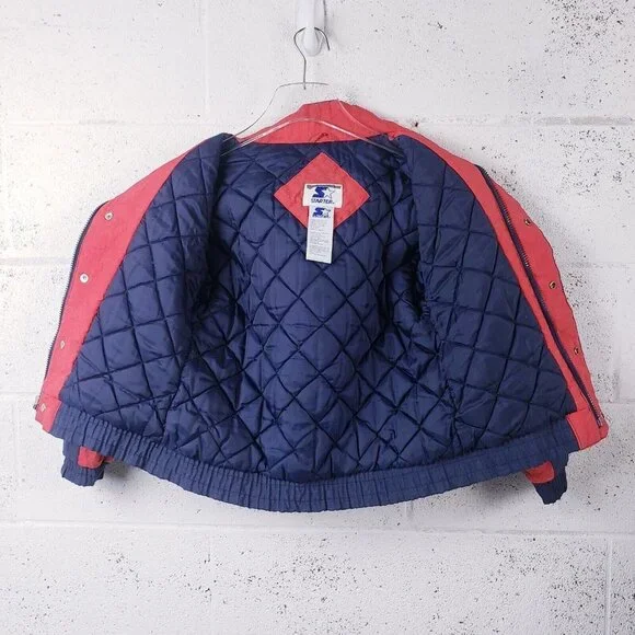 Vintage 90s‎ Starter Puffer Jacket Red Blue Youth Size 7T Full Zip - Picture 3 of 8